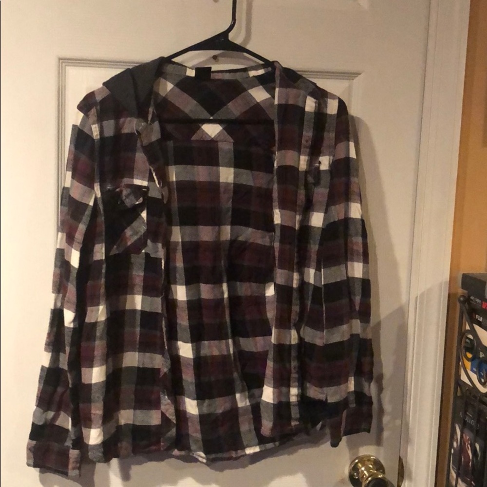 Plaid button down hoodie